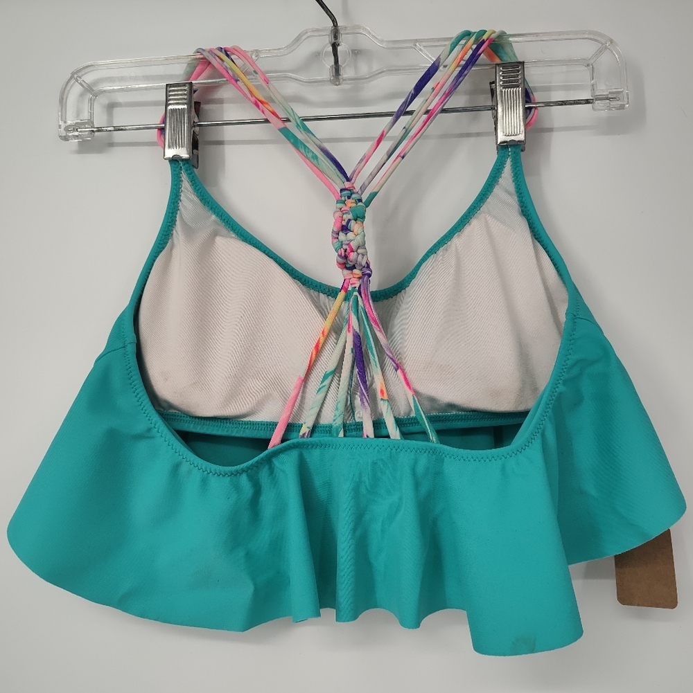 PINK Victoria's Secret Teal Ruffled Bikini Top Women's Size Medium - Picture 2 of 9